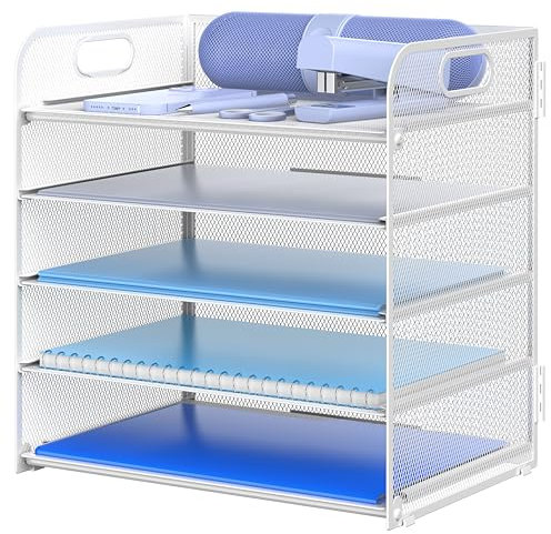 Briefablage, Papier-Organizer, 5-stöckig, Schreibtisch-Organizer, Akten-Organizer, Papierhalter mit Griff, Metall-Schreibtisch-Dokumentenregal, Büro, Klassenzimmer, Organisation, Weiß