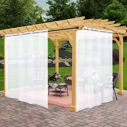 Awnmeow Durchsichtige Outdoor-Vorhänge für Terrasse, wasserdicht, 2 Paneele mit Stangentaschen, für Innen- und Außenbereich, Voile, weiß, durchscheinender Vorhang für Pergola, Veranda, Cabana und