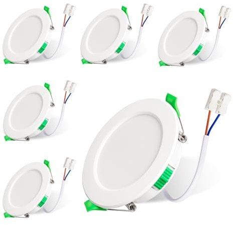 Hossom Spot LED Encastrable, 230V 7W Spot Plafond, Lot de 6 IP44 Spot Etanche Salle de Bain, 3000K 4000K 6500K Spot Led Extra Plat pour Salle de Bain Cuisine Salon Couloir, Trou Φ67-75mm