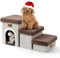 COZY KISS Dog Stairs for Small Dog with Storage or Condo, Foldable Pet Step with Leakproof Cover, Older Cat Steps for Bed Couch Sofa, Stable, Comfort, Up to 180 Lbs, 13x27x14 inch, 3 Tiers, Brown