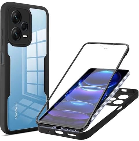ILING Trasparente Cover per Xiaomi Redmi Note 12 4G, 360°Complète Protection Antiurto Custodia con Protezione Schermo Integrata, Ultra Sottile Hard PC Silicone TPU Bumper Caso (Nero)