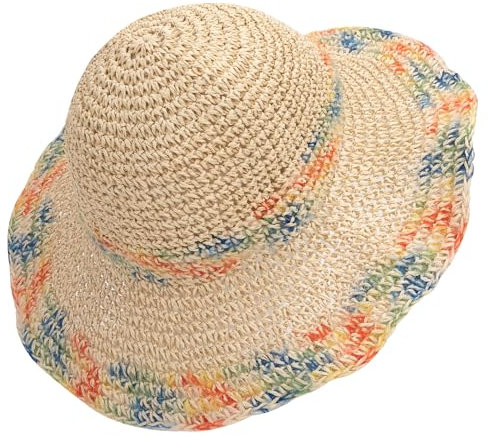 Sombrero Mujer Paja, Verano de ala AnchaSombrero de Playa Plegable, Gorro del Sol Suave Transpirable Trenzado para Viajes Decoración Vacaciones (Beige)