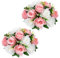 2er-Set Künstliche Rosen Blumenkugel mit 15 Köpfrosen Kunstseidenblumen Blumenstrauß Blumenstrauss Rosen Bouquet für Hochzeit Zuhause Tischparty Fensterdekoration Hochzeitsmittelstücke, Weiß-Rosa
