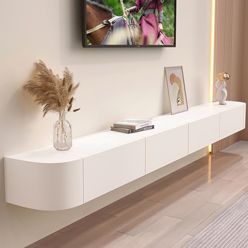 HYANXUE Floating TV Stand, Wall Mounted TV Shelves With Door,TV Media Console, Floating TV Cabinet Large Storage TV Bench Under TV (White, 120CM/47.2)