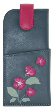 Mala Leather Sakura Floral Glasses Case soft leather wide tab top ladies