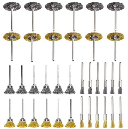 Messing Drahtbürste, Messing Stahldraht Rad Pinsel Set, 36 Stück Messingbürste und Stahlbürste, Kleine Drahtbürste Set, Mini Messingbürste Drahtbürste, für DIY, Schleifen, Reinigen, Entkalken usw