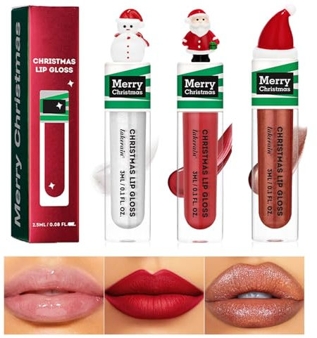 Weihnachten Flüssiger Lippenstift Set, 3 Farbe Weihnachten Lipgloss Set, Shimmer Matt Lipgloss Geschenk Set, Wasserfest lipstick set, Langlebig Glanzend, Lippen Schminke, Christmas Bestes Geschenkset