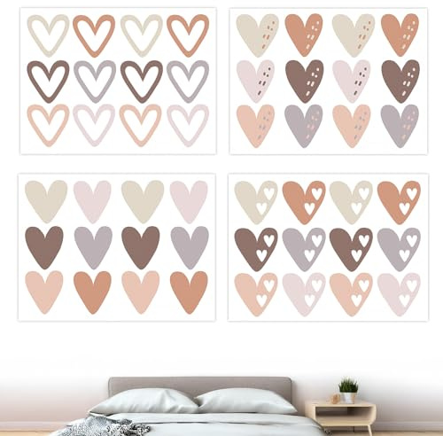 DHWEKU 48 Stück Wandaufkleber für Kinderzimmer Babyzimmer, selbstklebende PVC-Wandtattoo Wandsticker, Boho-Stil-Aufkleber für Mädchen Jungen Baby, Boho Herzen