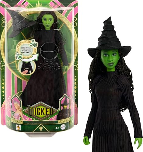 Mattel Singende Wicked Elphaba-Modepuppe und Accessoires, beweglich und mit vom Film inspirierten Look sowie abnehmbarem Outfit, singt Frei und schwerelos, JLG48