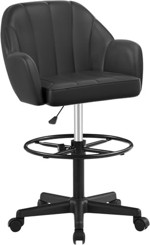 VECELO Chaise de Bureau Haute pour Bureau Debout, Fauteuil Pivotant en Simili Cuir, Soutien Lombaire et Repose-Pieds, Hauteur Réglable, pour Tâches, Travail, Rédaction, Étudier