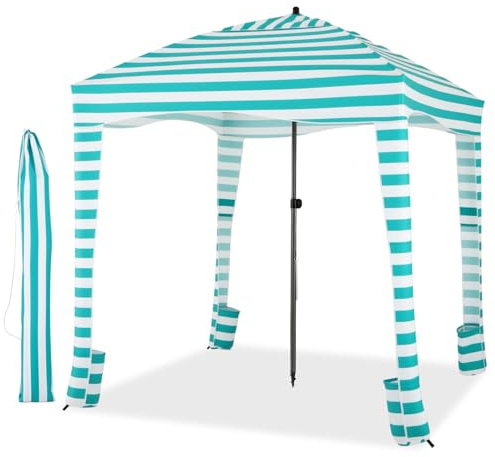 COSTWAY Tonnelle de Plage Pliable avec Sac de Transport, Abri de Plage avec Paroi Latérale Amovible, 8 Sacs de Sable, Protection Solaire, pour Terrasse, Vert