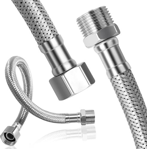 3 Pcs Manguera de Conexión Flexible, Latiguillo de Grifo Flexible 3/8 Macho x 3/8 Hembra, 20cm Manguera Reforzada de Conexión de Acero Inoxidable para Grifo de Válvula Angular Grifos Cocina Baño