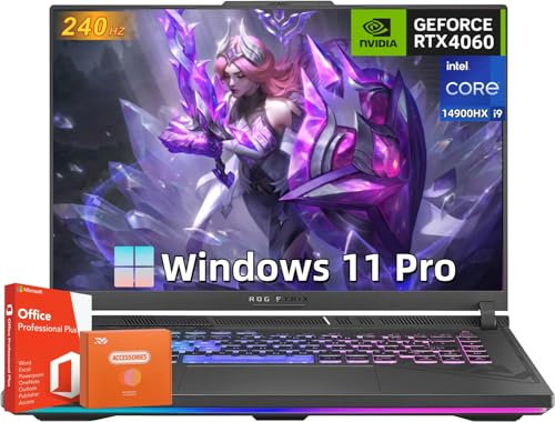 ASUS ROG Strix G16 Gaming Laptop, 16 QHD+ 240Hz, Intel 24-Core i9 14900HX, GeForce RTX 4060, 64 GB DDR5 RAM, 2 TB SSD, Backlit KB, Windows 11 Pro, con licenza Office Life, w/RH-Accessori