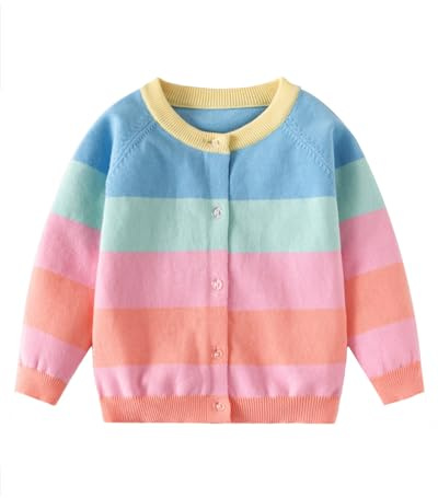 DHASIUE Mädchen Strickjacke der Regenbogen Baumwolle Lange Ärmel Knitted Kinder Cardigan mit Knöpfen Bunt 7-8 Jahre Gr.122/128