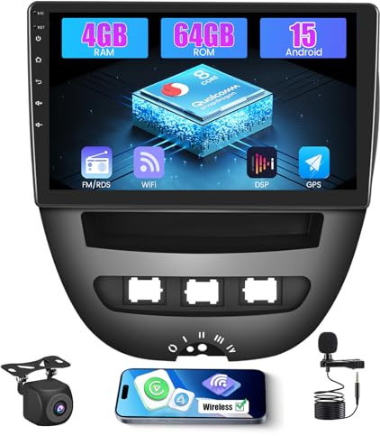 Inefala 8 Core Qualcomm Android 15 4+64G Radio Pantalla für Toyota Aygo/Peugeot 107/Citroen C1 2005-2014 mit Wireless Carplay und Android Auto, 10 Zoll bildschirm mit Mirror Link Radio FM/RDS GPS WIFI