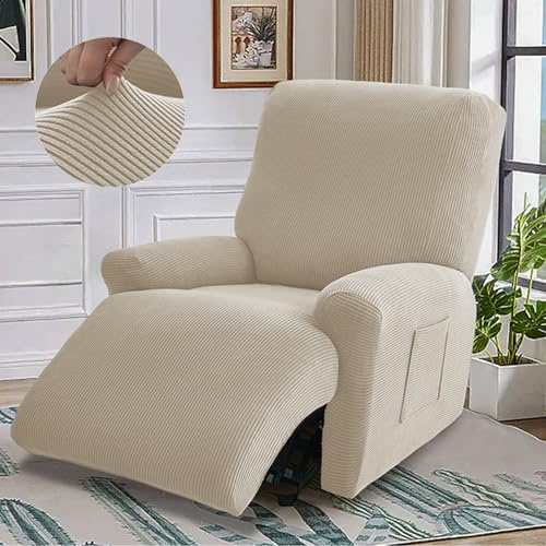 FANSU Stretchhusse für Relaxsessel Komplett Sesselbezug, Jacquard Streifen Sesselschoner für Recliner Stuhl Sessel, Elastisch Sofabezug Stretch Bezug für Fernsehsessel Liege (Beige,1 Sitzer)