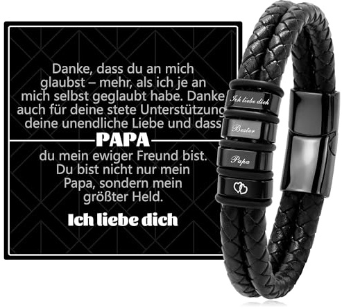 RMMD Geburtstagsgeschenk für Papa-Lederarmband Herren mit Gravur,Armband Herren Leder mit Gravur,Partner Armbänder Geschenk für Papa zu Valentinstag,Geburtstag,Vatertagsgeschenk,Weihnachten