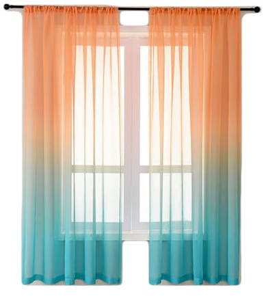 LUMoony Farbverlauf Vorhang 2 Stück Feine Nähte Leicht fließend Stilvoll Sheer Voile Vorhang für Wohnzimmer Schlafzimmer Babyzimmer Kinderzimmer Büro Keller Terrassentür Glasschiebetür Esszimmer