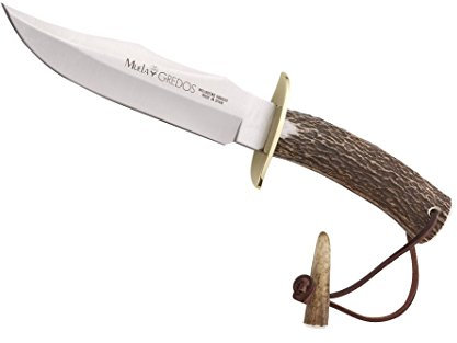 MUELA GRED-17 - Cuchillo de caza con mango de ciervo rojo genuino con funda de cuero, 6-5/8 pulgadas