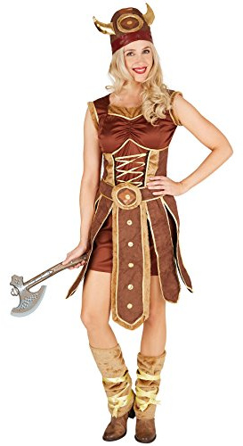 dressforfun Frauenkostüm Wikinger | Schönes Kleid mit Schürze | inkl. Beinstulpen und Wikinger Hut (L | Nr. 301351)