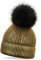 styleBREAKER warme Metallic Strick Bommelmütze mit abnehmbarem Kunstfell Bommel, Winter Fellbommel Mütze, Damen 04024138, Farbe:Schwarz/Gold