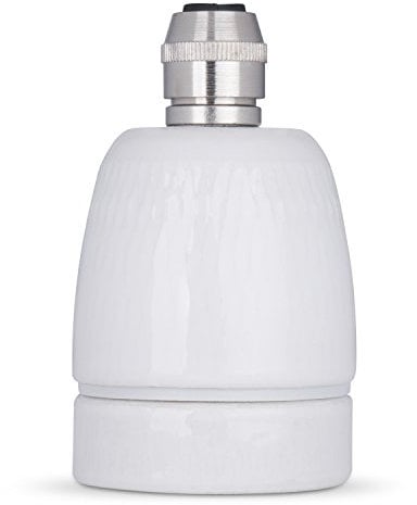 Premium Porzellanfassung Keramikfassung E27, Retro Lampenfassung transparent glasiert, mit Zugentlastung aus Messing: Nickel