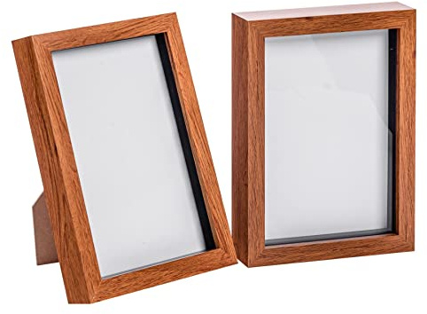Nicola Spring 3D Shadow Box Photo Frame - A5 (6 x 8) - 3D Photo Frame Picture Frame Memory Box Display Case for Photos, Memorabilia, Artworks, Crafts, Decoration, A5(6x8inch) Dark Wood - Set of 2