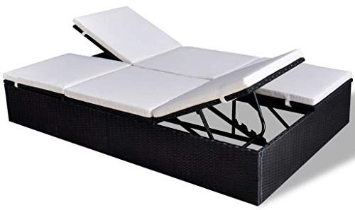 vidaXL Doppel-Sonnenliege, Polyrattan, Schwarz