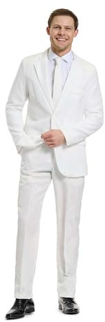 OFFSTREAM Herren Party Kostüm - 2 Stück Einfarbig Outfit für Halloween, Karneval, Fasching Party mit Jacke, Hose & Krawatte - Weiß