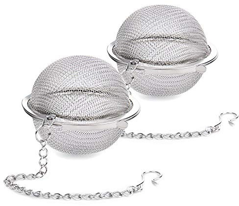 2Pcs Stainless Steel Tea Infuser Strainer, 2.04 Inch Metal Fine Mesh Tea Spice Ball for Loose Leaf Tea, Tea Filter with Chain Hook, Tea Interval Diffuser for Spices, Seasonings