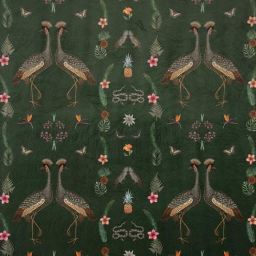 SCHÖNER LEBEN. Samtstoff Dekostoff Velvet Deluxe Samt Tropical Ananas Vögel Blumen grün braun bunt 1,4m