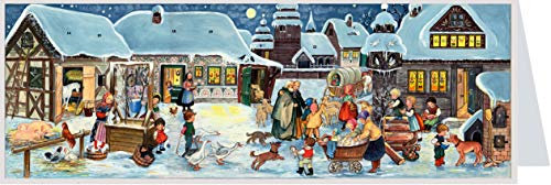 Nostalgischer Midi Postkarten-Adventskalender mit Bildern für Kinder und Erwachsene Winter auf dem Lande