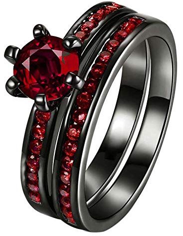 Braut-Set, schwarz vergoldet, Damen-Ehering-Set, grüner Zirkonia, Verlobungsring, 2 Stück, Strass-Metall, Zirkonia