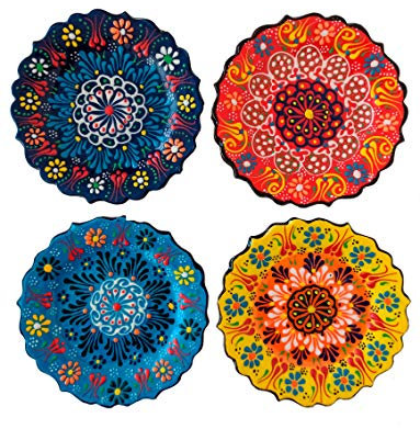 Ayennur Turkish Decorative Small Plates Set of 4-5.11 (13 cm) Multicolor Handmade Ceramic Ornament for Home&Office Wall Decors (Multi 1)