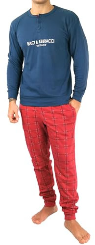 Baci e Abbracci Pigiama Uomo Invernale Lungo 100% Caldo Cotone Interlock in Scatola Pigiama Uomo Cotone Lungo Adulto Ragazzo Fantasie Eleganti