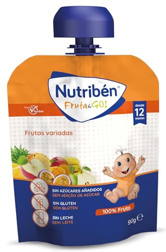 Nutribén Fruta & GO | Frutas Variadas | Bolsita Fruta Natural para Bebés desde 12 Meses | Sin Gluten Y Sin Leche | 0% Azúcares Añadidos | 90g