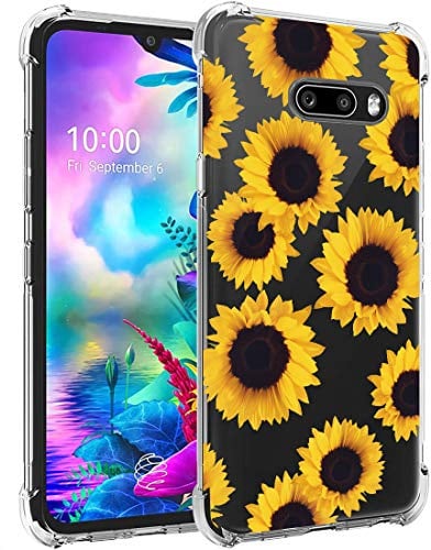 Sidande Hülle für LG G8X Thinq/for LG V50S ThinQ Handyhülle für Mädchen Frauen, Transparentes Blumenmuster Soft Flexible TPU Slim Handy Schutzhülle für LG G8X Thinq/V50S Thinq Sonnenblume