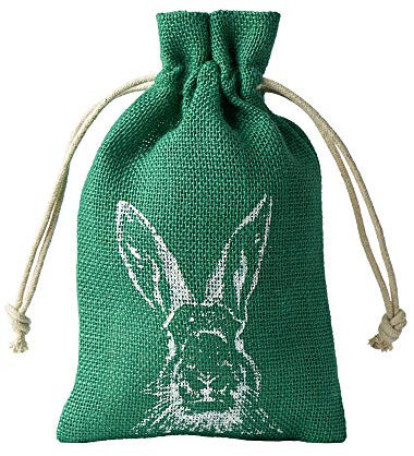 organzabeutel24 | 5 Jute-Beutel, Jute-Säckchen, dunkelgrün mit Hasen-Motiv, 100% Jute, Baumwollkordel zum Zuziehen, Ostern, Dekoration, Geschenkverpackung, Aufbewahrung (15x10 cm)