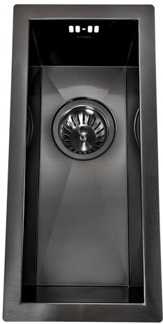 ENKI, Zero, KS034, Gunmetal Black Stainless Steel Kitchen Sink 0.5, Undermount or Topmount Fitting into Sink Unit, Small Sink Bowl, Kitchen Essential