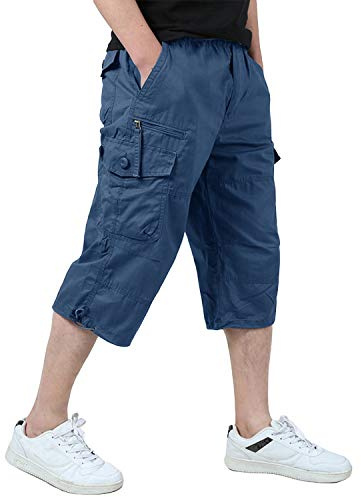 KEFITEVD 3/4 Length Mens Shorts Baggy Cargo Work Shorts Long Capri Shorts