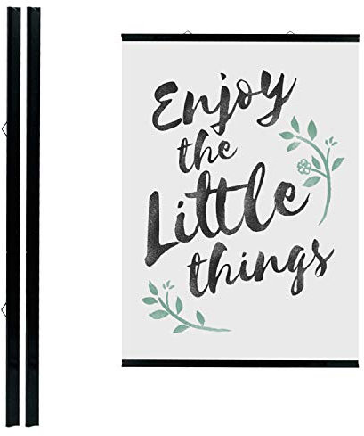 LEO's - 1 x Posterklemmschiene DIN A2 Ober- und Unterteil (42 cm) Schwarz Hart-PVC - Klemmschiene zum Aufhängen von Postern und dünnen Displays - Kunststoff Posterschiene Posterleiste mit 2 Hängern
