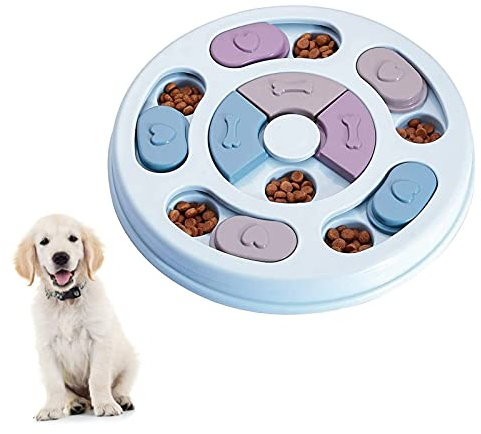 Elezenioc Dog Puzzle Slow Feeder Toy,Puppy Treat Dispenser Slow Feeder Bowl Whelp Toy,Dog Brain Games Dish with Non-Slip, Improve IQ Puzzle Bowl for Puppy (Blue)