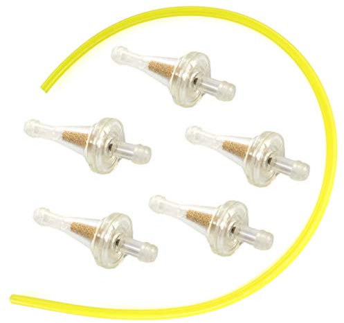 HURI 5x Benzinfilter mit Benzinschlauch für Mofa Moped Roller Quad Piaggio Vespa LX 50, LXV 50, ET2 50, ET4 50, Peugeot Speedake 50 Speedfight