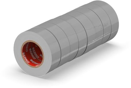 ERKO Isolierband Grau 19mm x 20m PVC Set 8 Stück Elektrische Leitungen Reparatur, Hochflexibel mit starker Klebekraft, Chemiebeständig, Wasserfest, Klebeband