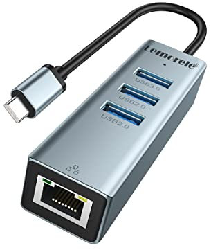 Lemorele Hub USB C - Adaptador USB C, Aluminio Espacial USB C Hub con 10/100 Mbps Ethernet, 1 USB 3.0, 2 USB 2.0, USB C Adaptador MacBook Air/Pro M1, Windows, Chromebook, HP, DELL