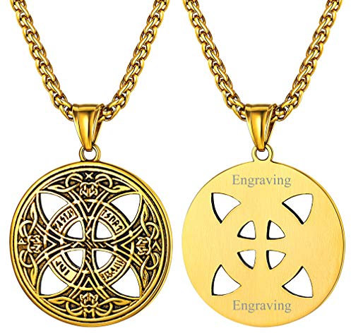 FaithHeart Customized Vintage Necklace Celtic Cross Jewellery Gold Plated Tree of Life Pendant Irish Necklace Stainless Steel Amulet Jewellery