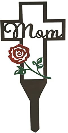 FONDUO Grab Kreuz Metallkreuz Grab Verziert mit Herzen und Blumen, In Erinnerung an Papa und Mama, Grabschmuck Wetterfest (C)
