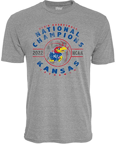 Blue 84 Herren NCAA Kansas Jayhawks National Basketball Champions 2022 Tri-Blend Heather T-Shirt, Small