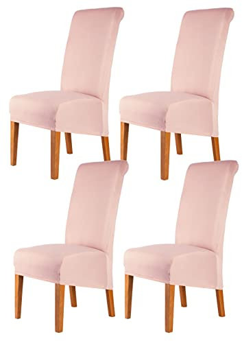 CMAKER Stuhlhussen mit hoher Rückenlehne, Stretch-Spandex-Stoff, Stuhlhusse für Zuhause, waschbar, abnehmbar, Esszimmerstuhl, Küche, Hotel, 4er-Set, Rosa