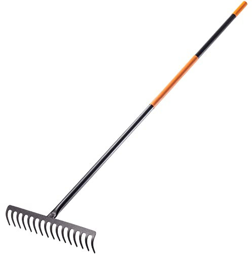Kadax Rake, giardino duro, rastrello largo con manico in lungo 154,5 cm, fecondazione, rastrello da giardino prato e foglie (16 denti rettangolari)